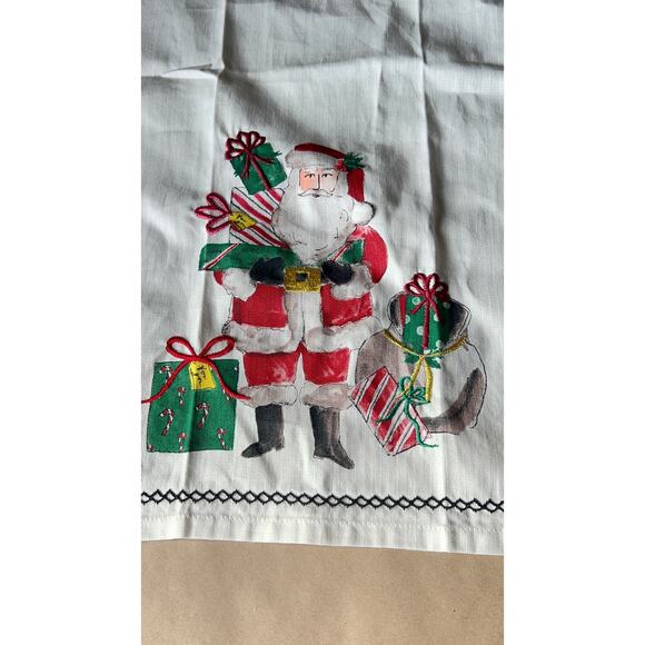 Embroidered Santa Dish Towel One Only Pier One Zig Zag Trim 3D - Picture 4 of 7